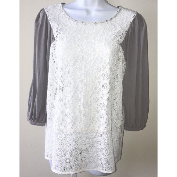 Anthropologie Tops - ⬇️ $28 ANTHROPOLOGIE Maeve Lace Cream Gray Top